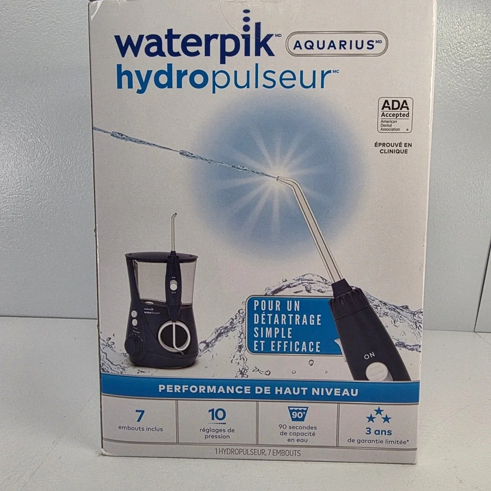 Waterpik Aquarius Water Flosser Black 7 Tips 10 Pressure Settings New Sealed